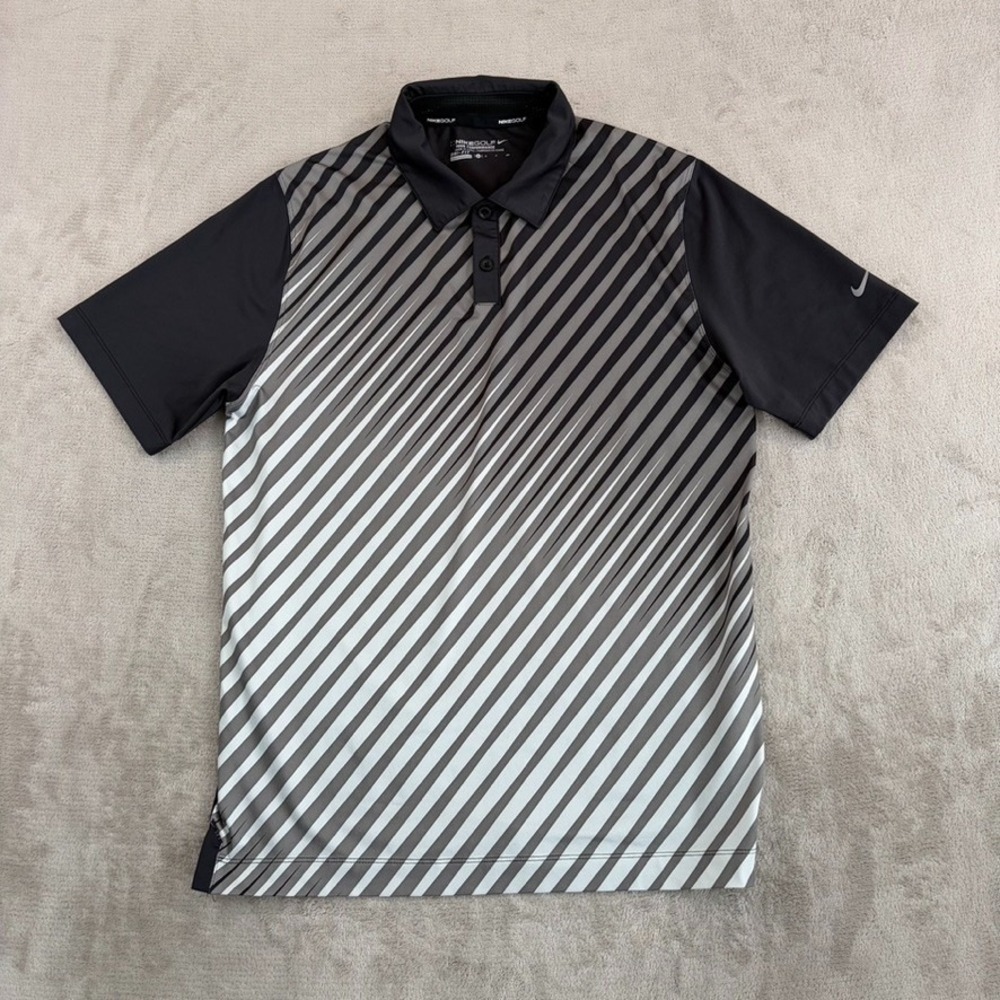 Nike Golf Tour‎ Performance Dri Fit Polo Shirt Grey Black Striped Men Small NWOT